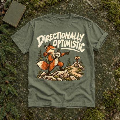 Directionally Optimistic Fox Graphic Tee on Moss Premium Tee