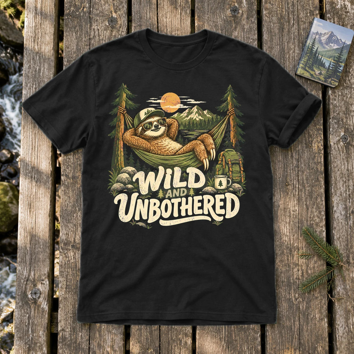 Wild & Unbothered Sloth Graphic Tee on Black Everyday Soft Tee