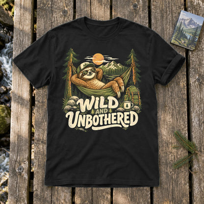 Wild & Unbothered Sloth Graphic Tee on Black Everyday Soft Tee