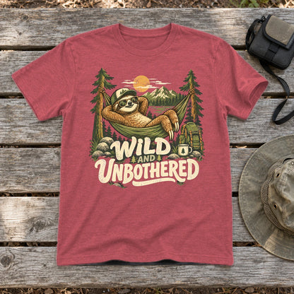 Wild & Unbothered Sloth Graphic Tee on Heather Red Everyday Soft Tee