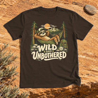 Wild & Unbothered Sloth Graphic Tee on Dark Chocolate Everyday Soft Tee