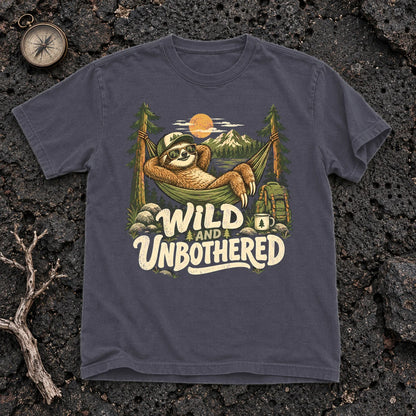 Wild & Unbothered Sloth Graphic Tee on Navy Premium Tee