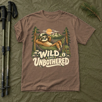Wild & Unbothered Sloth Graphic Tee on Espresso Premium Tee