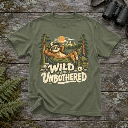 Wild & Unbothered Sloth Graphic Tee on Moss Premium Tee