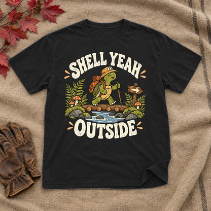Shell Yeah Outside Hiking Turtle Graphic Tee on Black Everyday Soft Tee