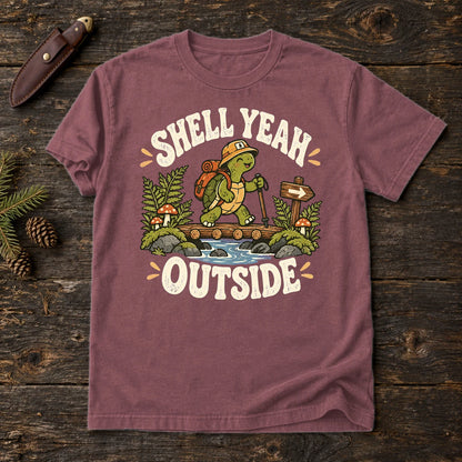 Shell Yeah Outside Hiking Turtle Graphic Tee on Brick Premium Tee