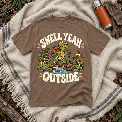 Shell Yeah Outside Hiking Turtle Graphic Tee on Espresso Premium Tee