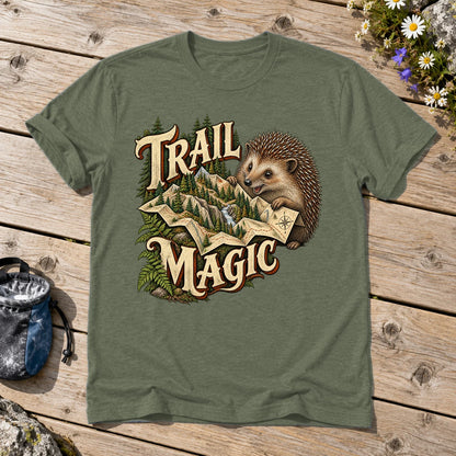 Trail Magic Hedgehog Graphic Tee on Military Green Everyday Soft Tee