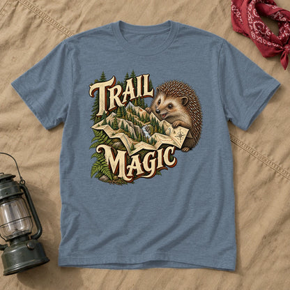 Trail Magic Hedgehog Graphic Tee on Heather Indigo Everyday Soft Tee