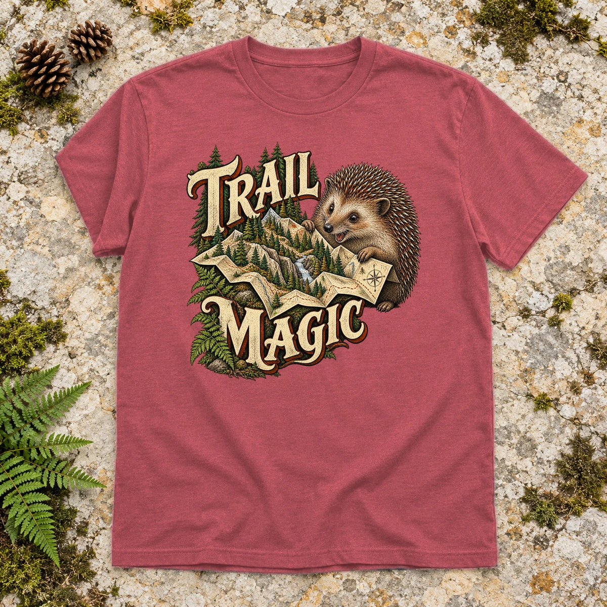 Trail Magic Hedgehog Graphic Tee on Heather Red Everyday Soft Tee