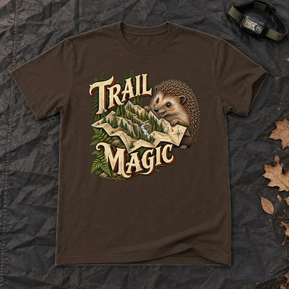 Trail Magic Hedgehog Graphic Tee on Dark Chocolate Everyday Soft Tee