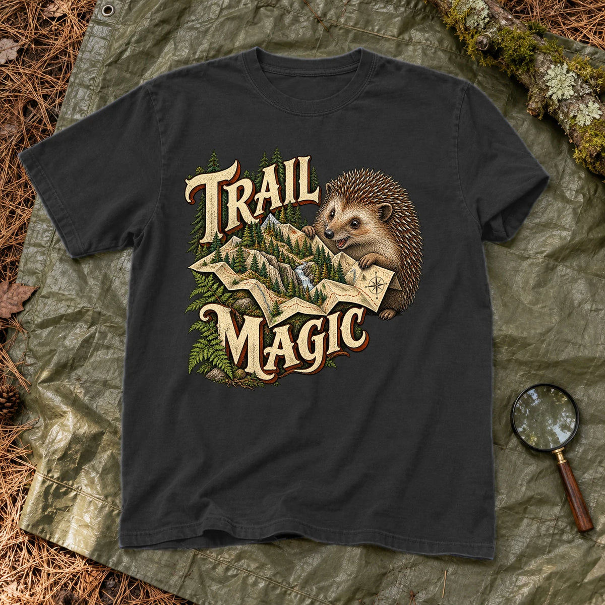Trail Magic Hedgehog Graphic Tee on Black Premium Tee