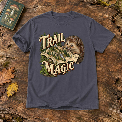 Trail Magic Hedgehog Graphic Tee on Navy Premium Tee
