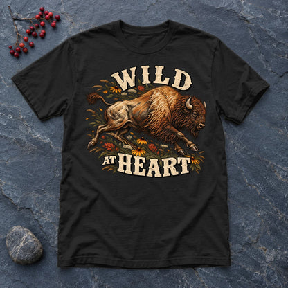 Wild at Heart Bison Graphic Tee on Black Everyday Soft Tee