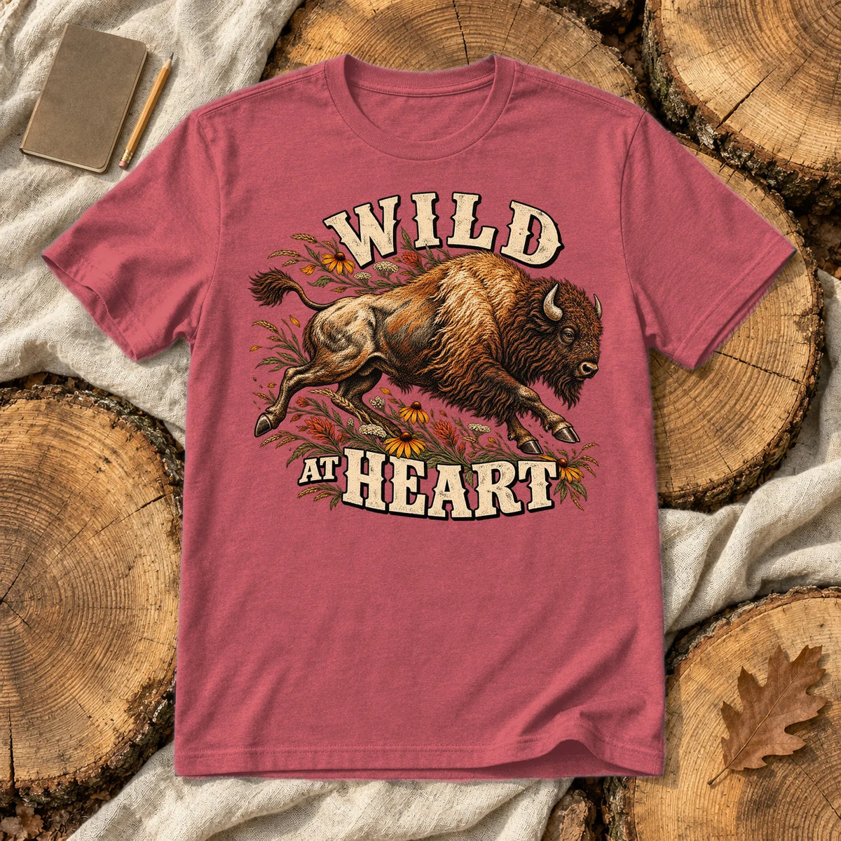 Wild at Heart Bison Graphic Tee on Heather Red Everyday Soft Tee