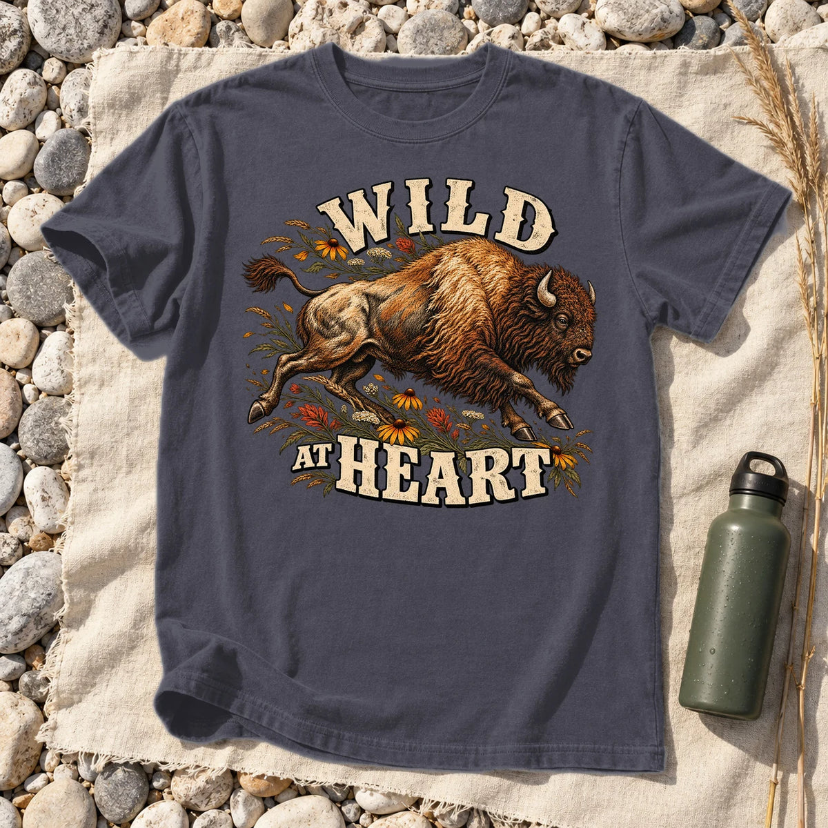 Wild at Heart Bison Graphic Tee on Navy Premium Tee