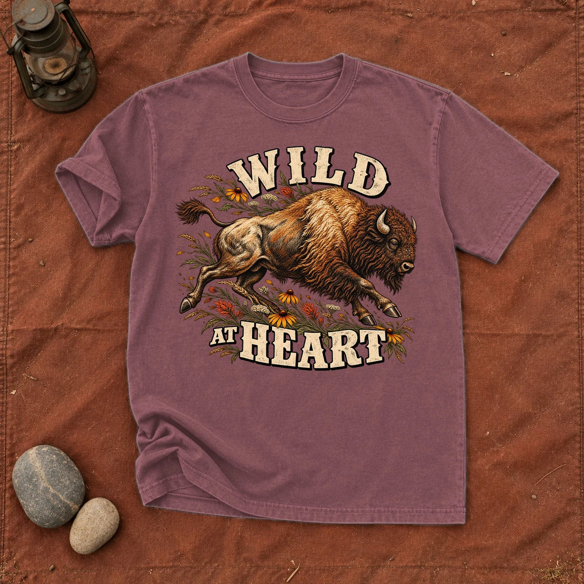 Wild at Heart Bison Graphic Tee on Brick Premium Tee