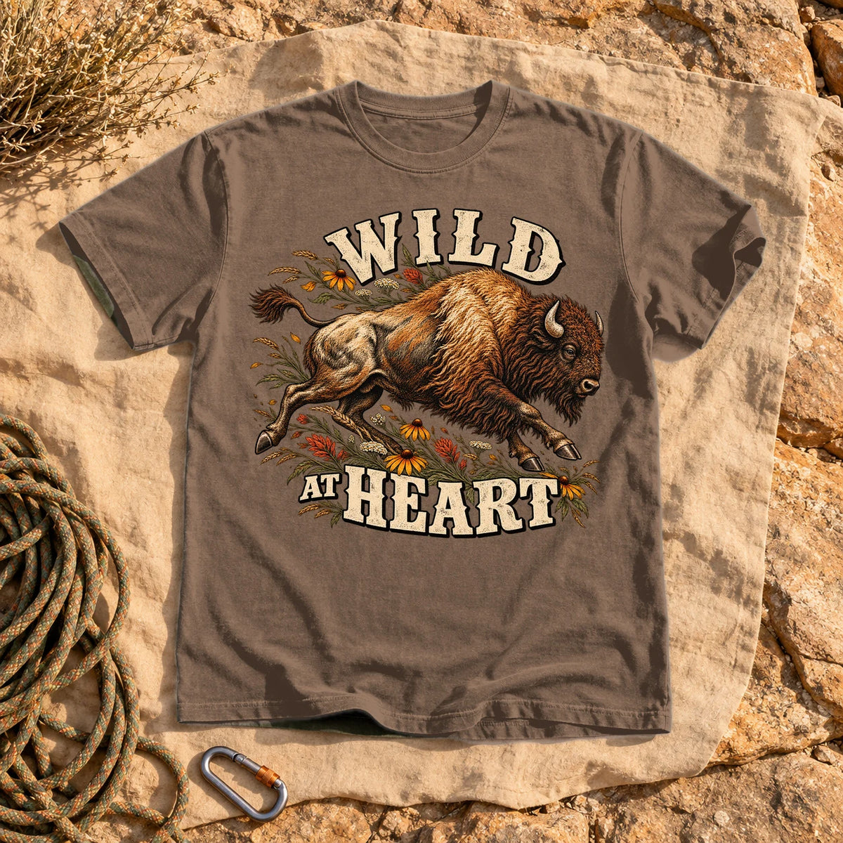 Wild at Heart Bison Graphic Tee on Espresso Premium Tee