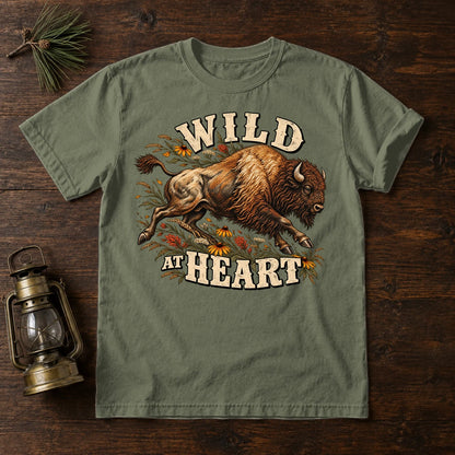 Wild at Heart Bison Graphic Tee on Moss Premium Tee