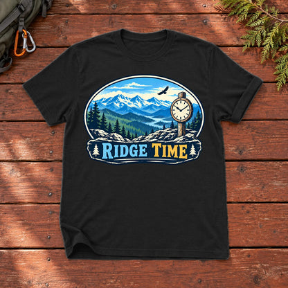 Ridge Time Vintage Mountain Graphic Tee on Black Everyday Soft Tee