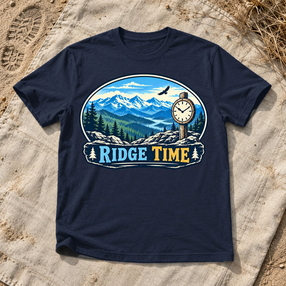Ridge Time Vintage Mountain Graphic Tee on Navy Everyday Soft Tee