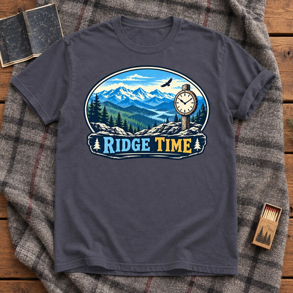 Ridge Time Vintage Mountain Graphic Tee on Navy Premium Tee