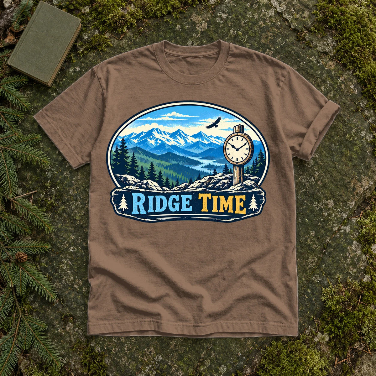 Ridge Time Vintage Mountain Graphic Tee on Espresso Premium Tee