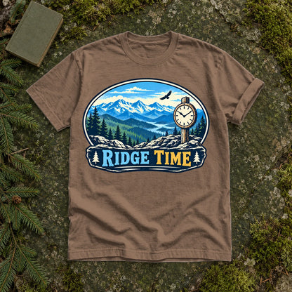 Ridge Time Vintage Mountain Graphic Tee on Espresso Premium Tee