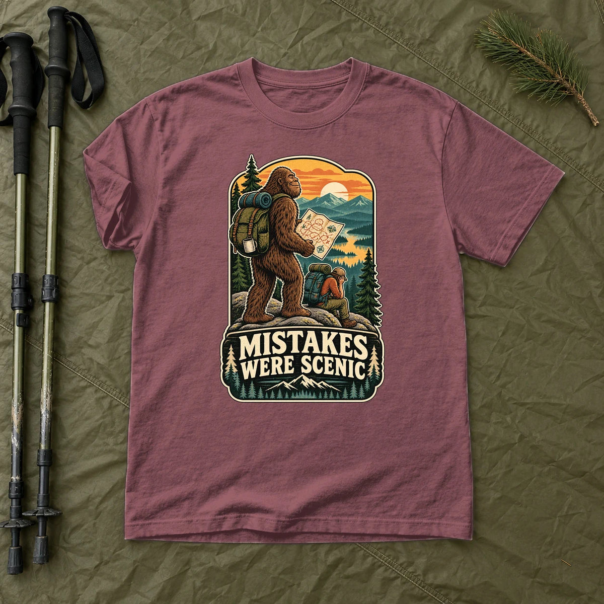 Mistakes Were Scenic Bigfoot Graphic Tee on Brick Premium Tee