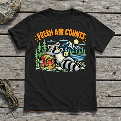 Fresh Air Counts Raccoon Graphic Tee on Black Everyday Soft Tee
