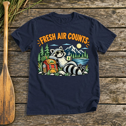Fresh Air Counts Raccoon Graphic Tee on Navy Everyday Soft Tee