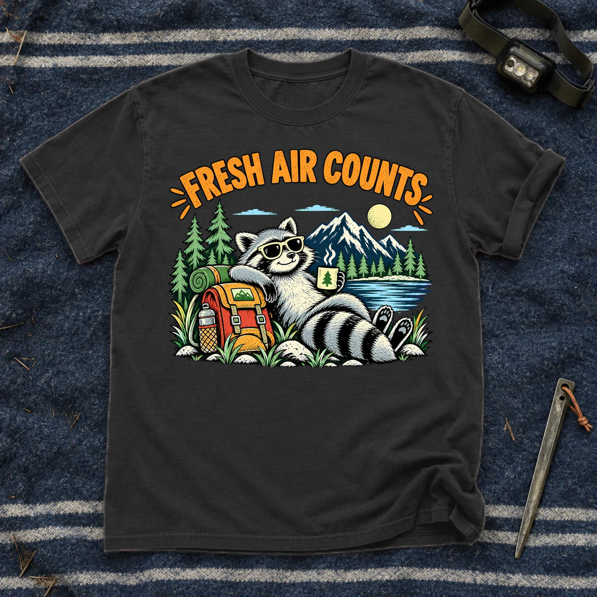 Fresh Air Counts Raccoon Graphic Tee on Black Premium Tee