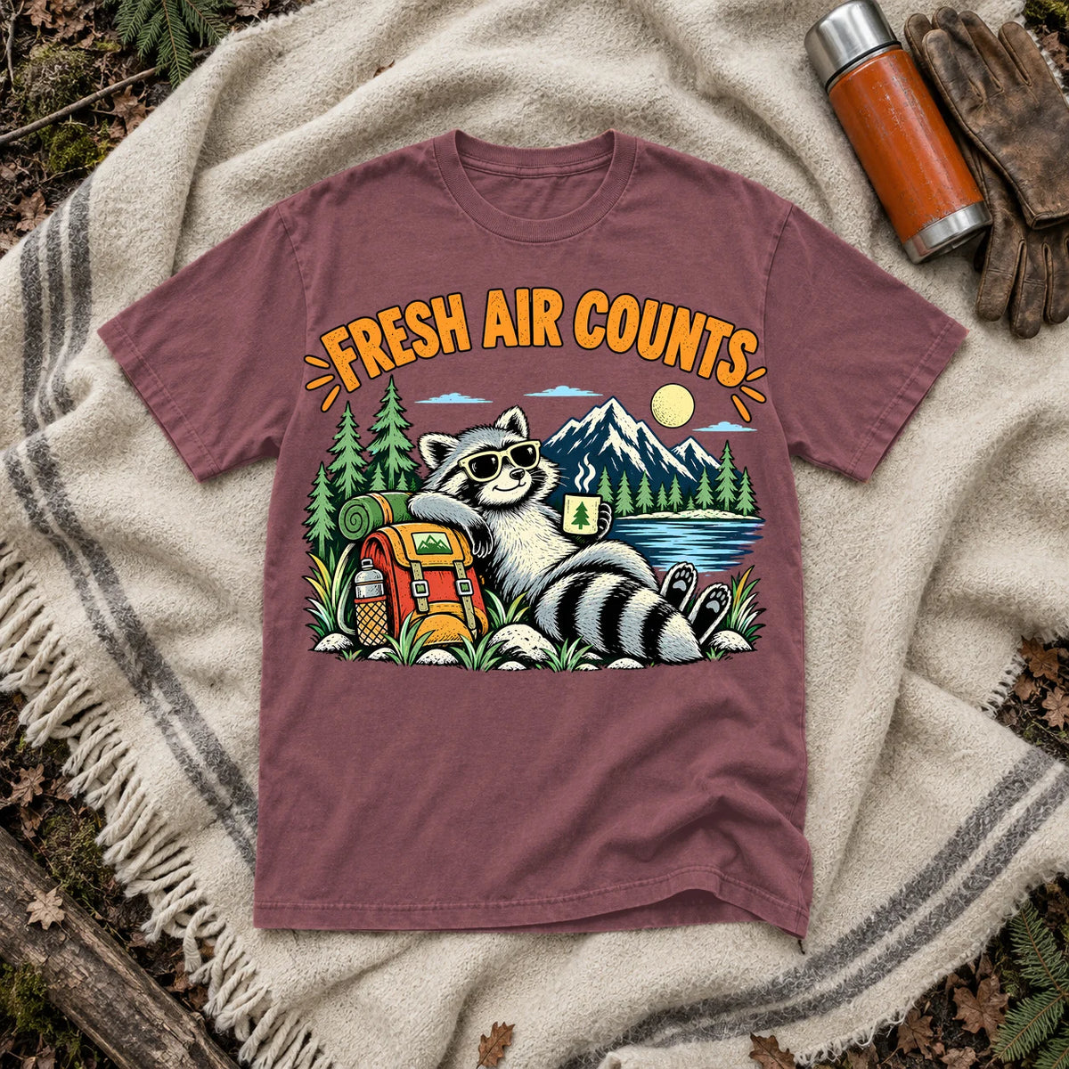 Fresh Air Counts Raccoon Graphic Tee on Brick Premium Tee