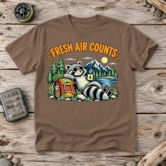 Fresh Air Counts Raccoon Graphic Tee on Espresso Premium Tee
