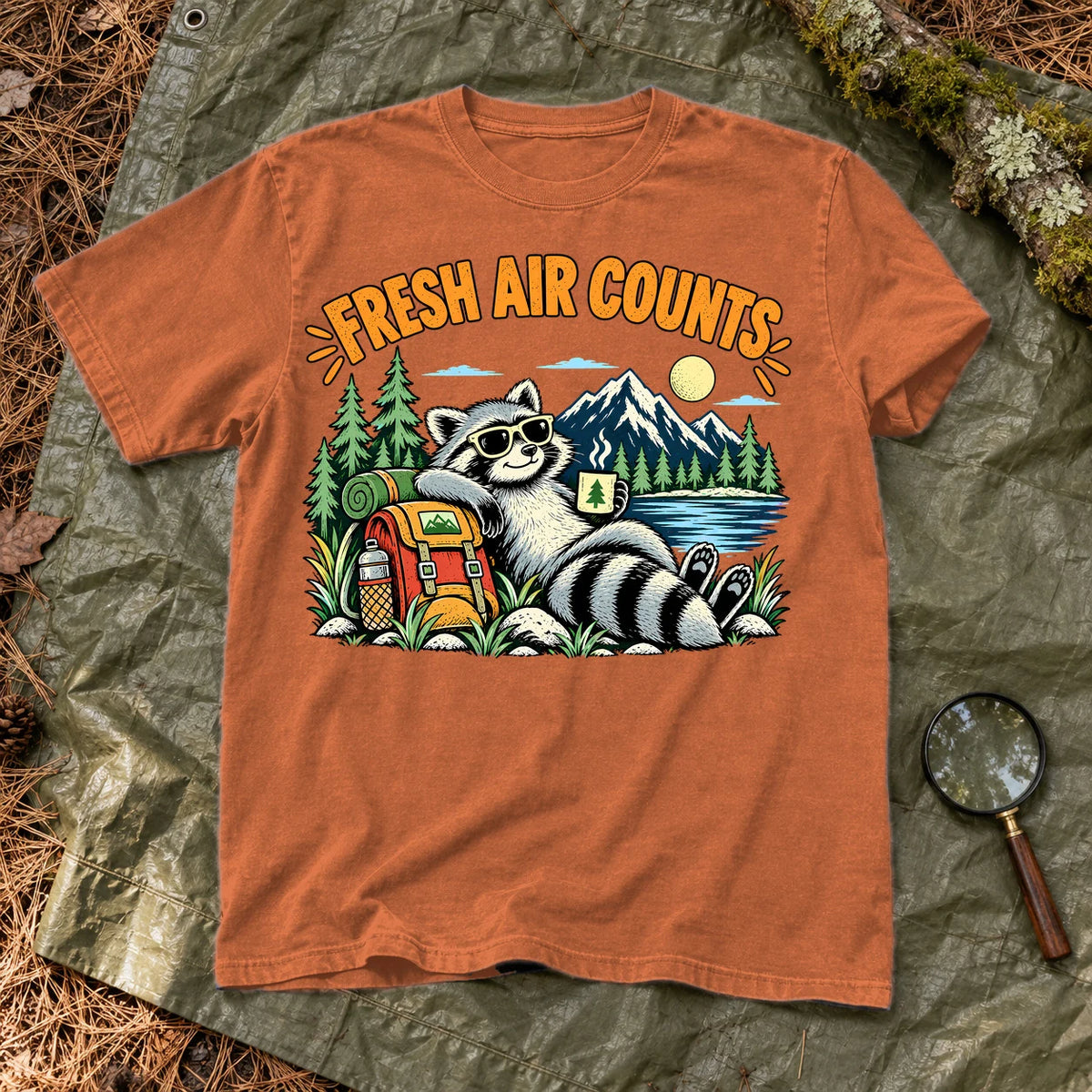 Fresh Air Counts Raccoon Graphic Tee on Yam Premium Tee