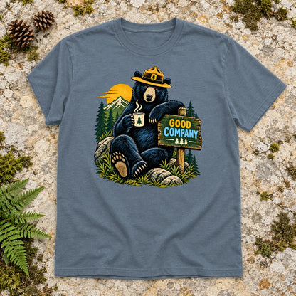 Good Company Ranger Bear Graphic Tee on Heather Indigo Everyday Soft Tee