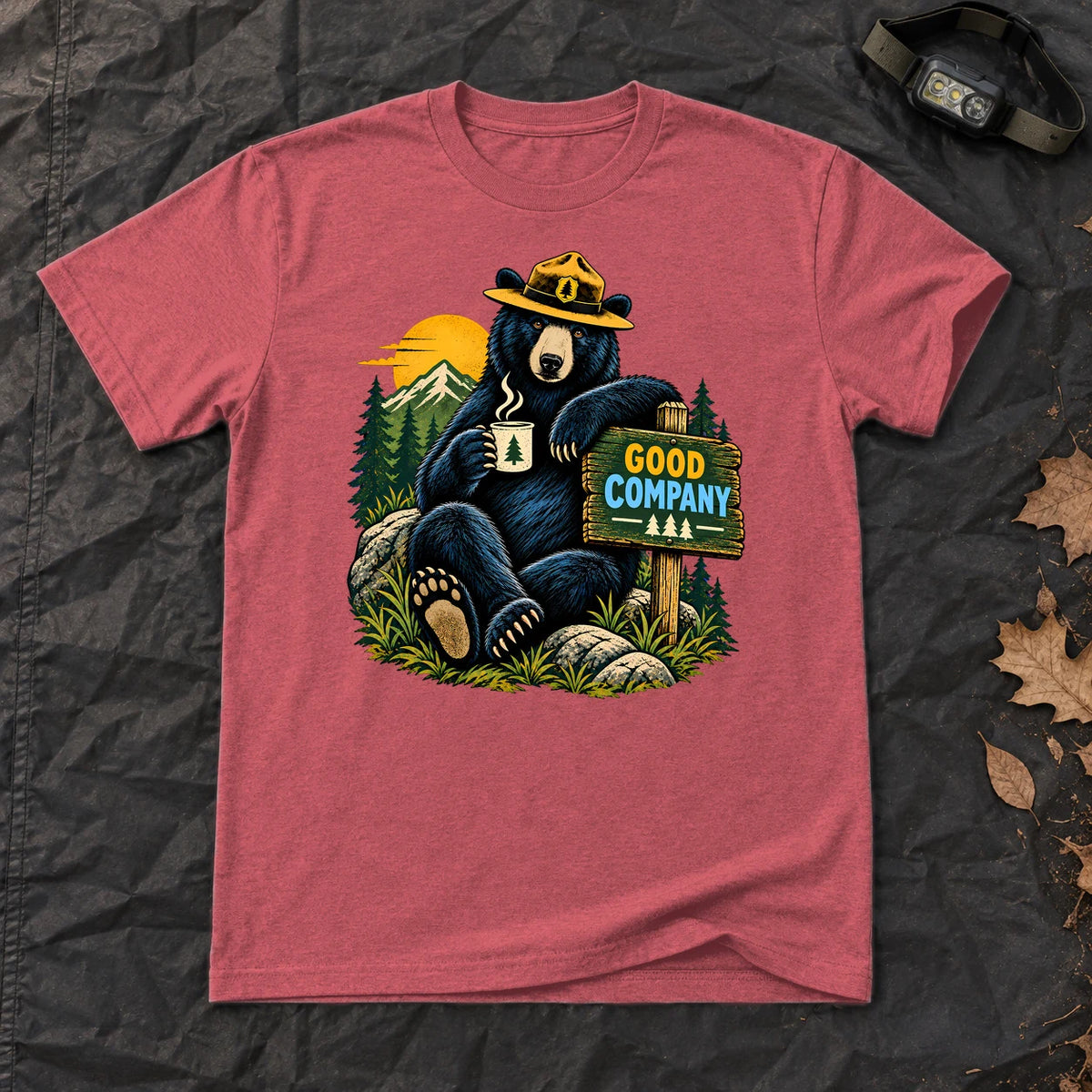 Good Company Ranger Bear Graphic Tee on Heather Red Everyday Soft Tee