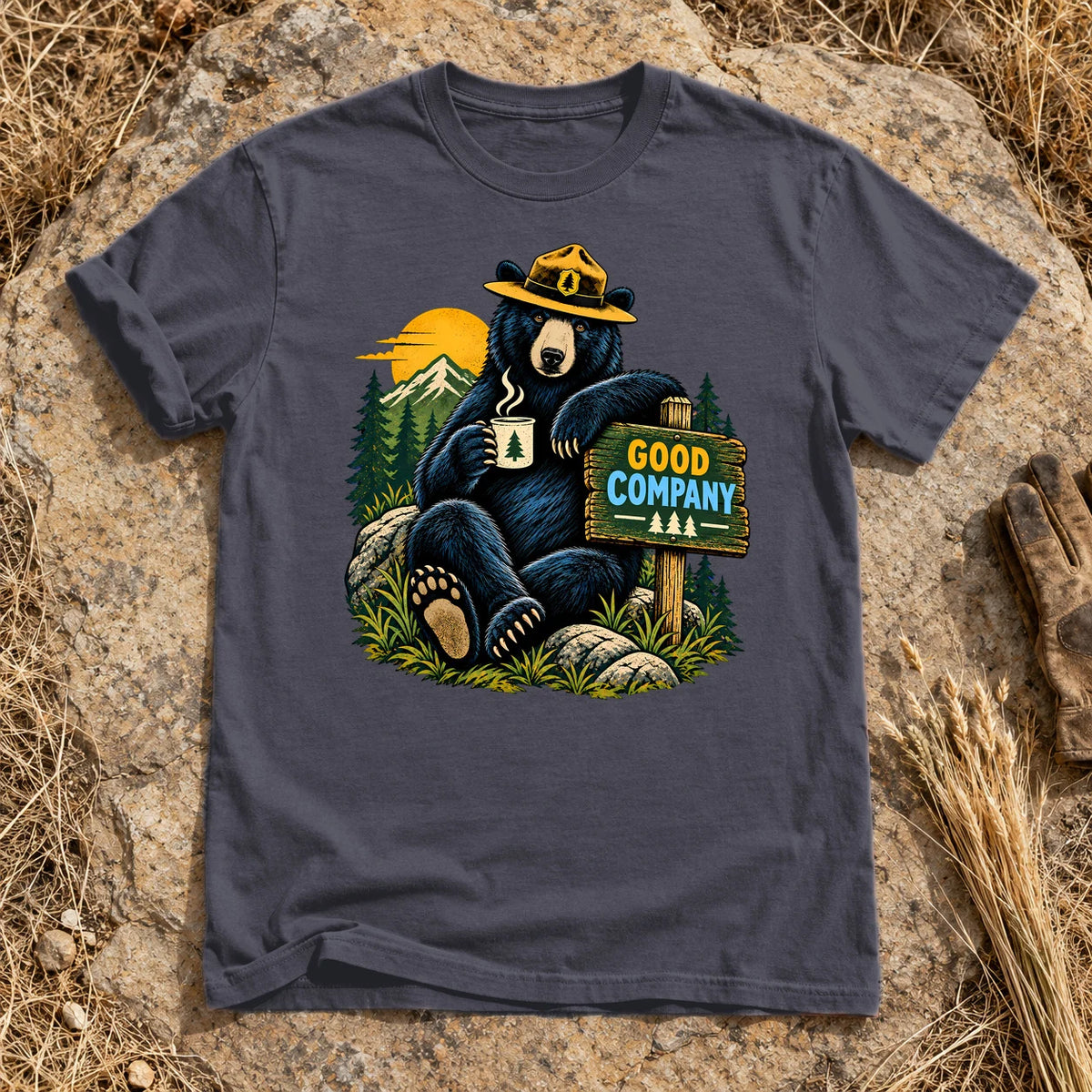 Good Company Ranger Bear Graphic Tee on Navy Premium Tee