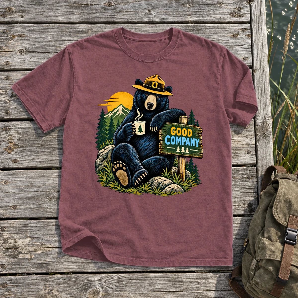 Good Company Ranger Bear Graphic Tee on Brick Premium Tee