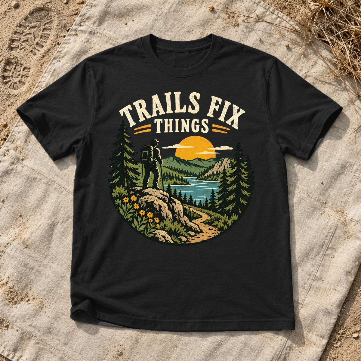 Trails Fix Things Vintage Graphic Tee on Black Everyday Soft Tee