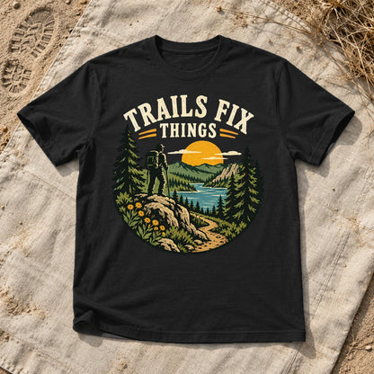 Trails Fix Things Vintage Graphic Tee on Black Everyday Soft Tee