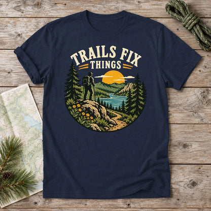 Trails Fix Things Vintage Graphic Tee on Navy Everyday Soft Tee