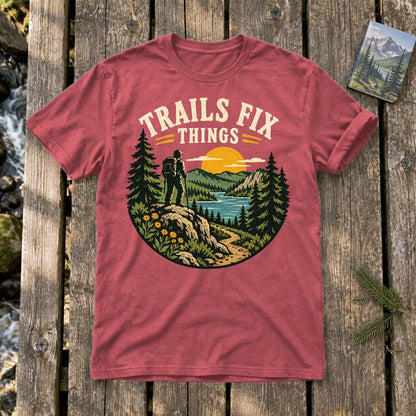 Trails Fix Things Vintage Graphic Tee on Heather Red Everyday Soft Tee