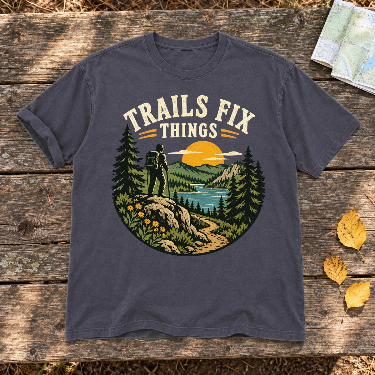 Trails Fix Things Vintage Graphic Tee on Navy Premium Tee