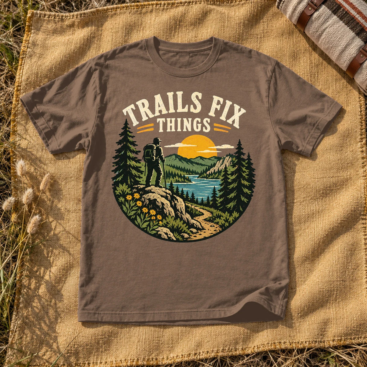 Trails Fix Things Vintage Graphic Tee on Espresso Premium Tee