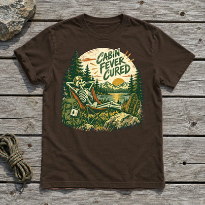 Cabin Fever Cured Skeleton Graphic Tee on Dark Chocolate Everyday Soft Tee