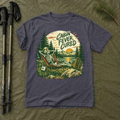 Cabin Fever Cured Skeleton Graphic Tee on Navy Premium Tee