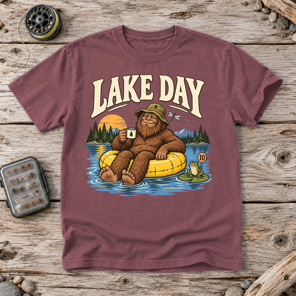Lake Day Bigfoot Graphic Tee on Brick Premium Tee