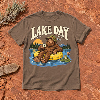 Lake Day Bigfoot Graphic Tee on Espresso Premium Tee