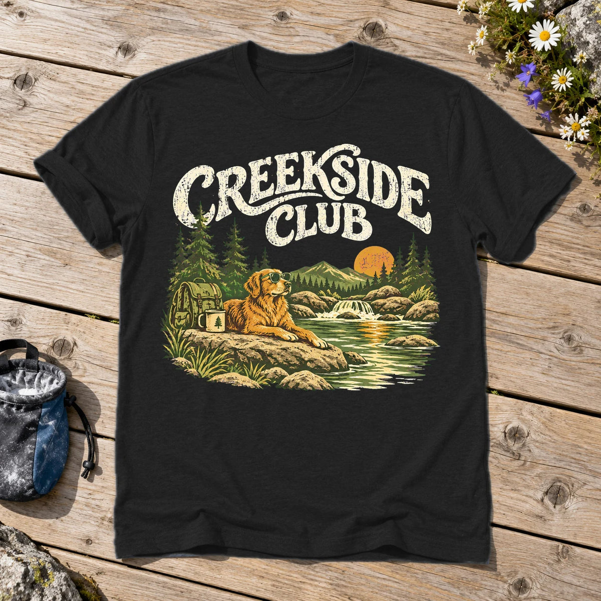 Creekside Club Golden Retriever Graphic Tee on Black Everyday Soft Tee